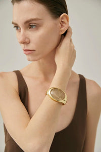 Bold Minimalist Gold Rutilated Quartz Wide Bangle