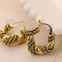 braided hoop earrings - green stones