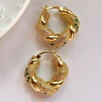 braided hoop earrings - green stones