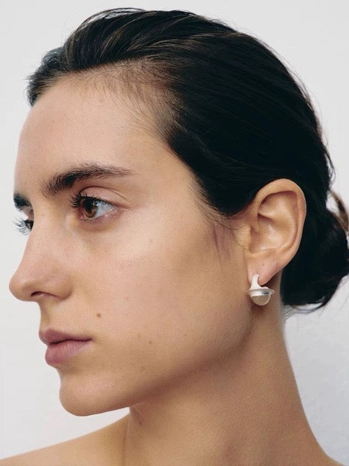Chic Matt Silver Round Ear Stud - Black n White Onyx