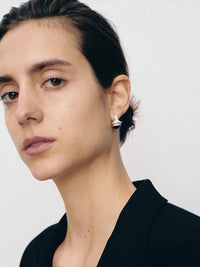 Chic Matt Silver Round Ear Stud - Black n White Onyx