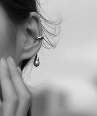 Geometric Line Ear Cuff with Pearl - One Piece
