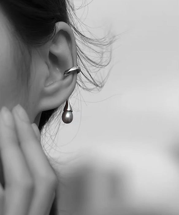 Geometric Line Ear Cuff with Pearl - One Piece