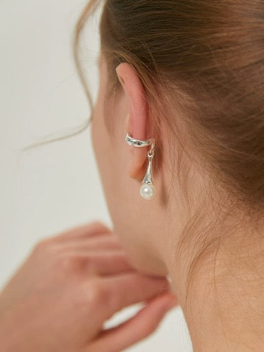 Geometric Line Ear Cuff with Pearl - One Piece