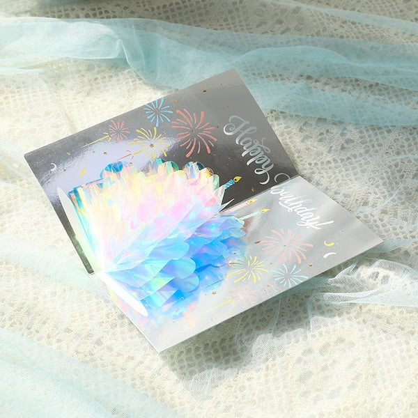 3D Gift Card-Sparkling Flower n Birthday Cake Design