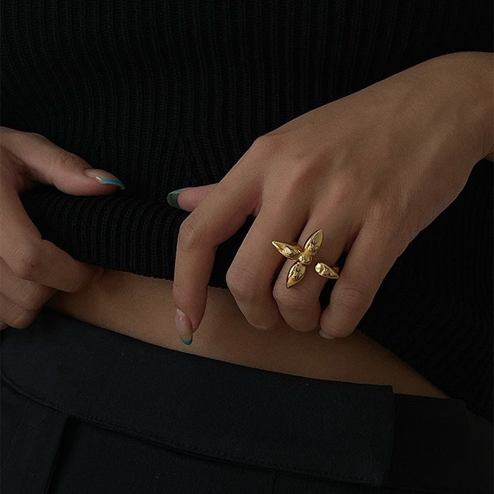 Minimalist Four Leaf Design Adjustable Ring