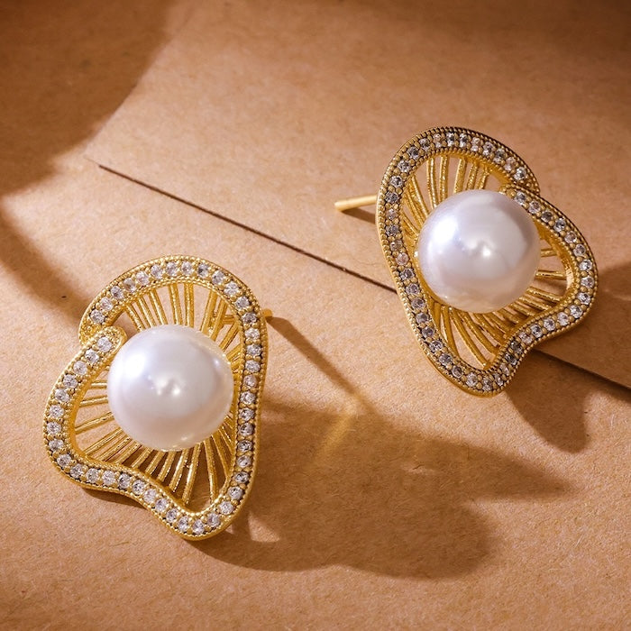Lotus Design Sparkling Pearl Earrings n Rings