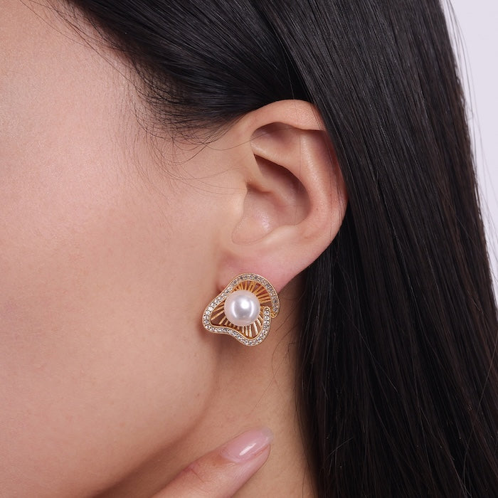 Lotus Design Sparkling Pearl Earrings n Rings