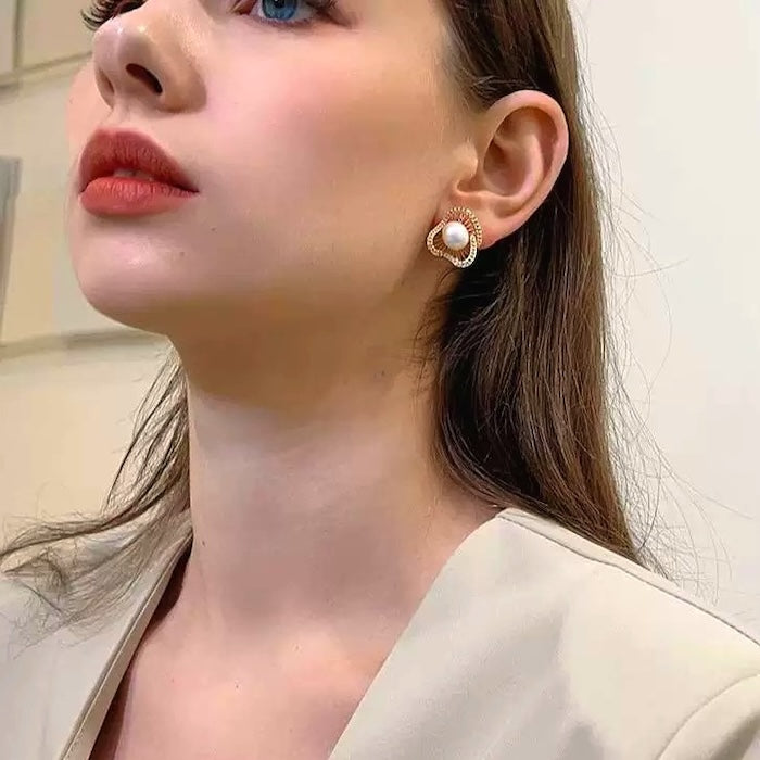 Lotus Design Sparkling Pearl Earrings n Rings