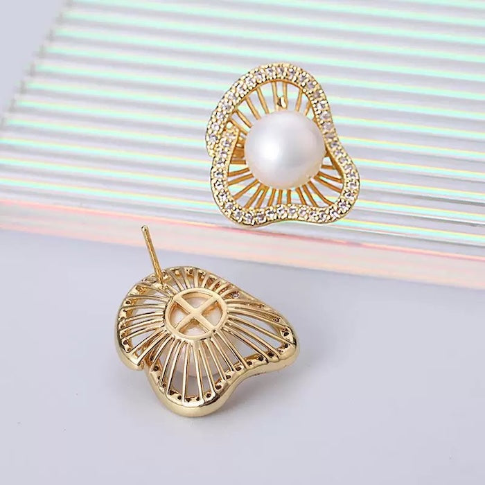 Lotus Design Sparkling Pearl Earrings n Rings