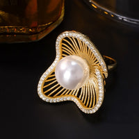 Lotus Design Sparkling Pearl Earrings n Rings