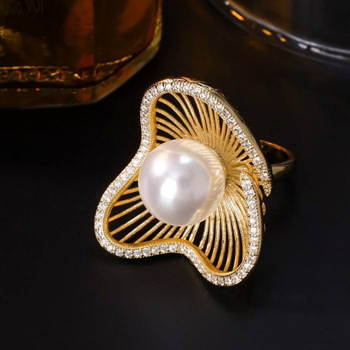 Lotus Design Sparkling Pearl Earrings n Rings