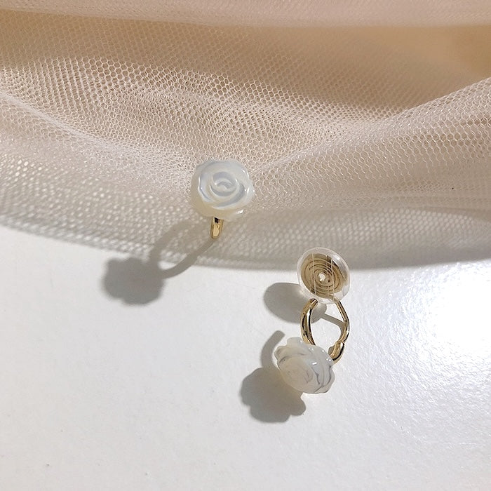 Vivid Mother of Pearl Rose Flower Ear Cuff-One Pair