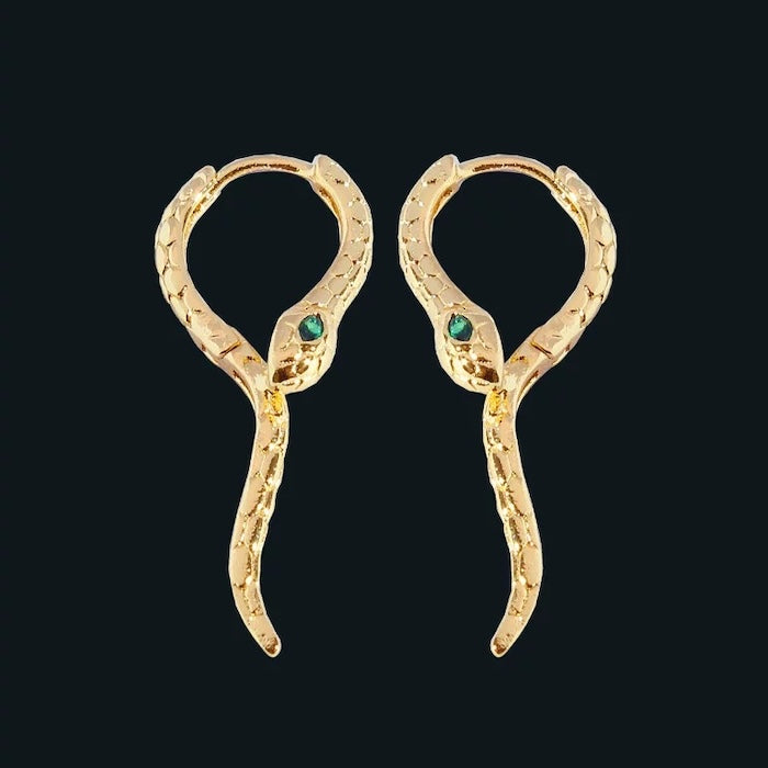 Unique Green-eye Cobra Design Earrings - Gold n Silver