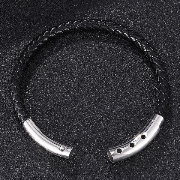 Genuine Braided Leather Bracelet-Silver Buckle