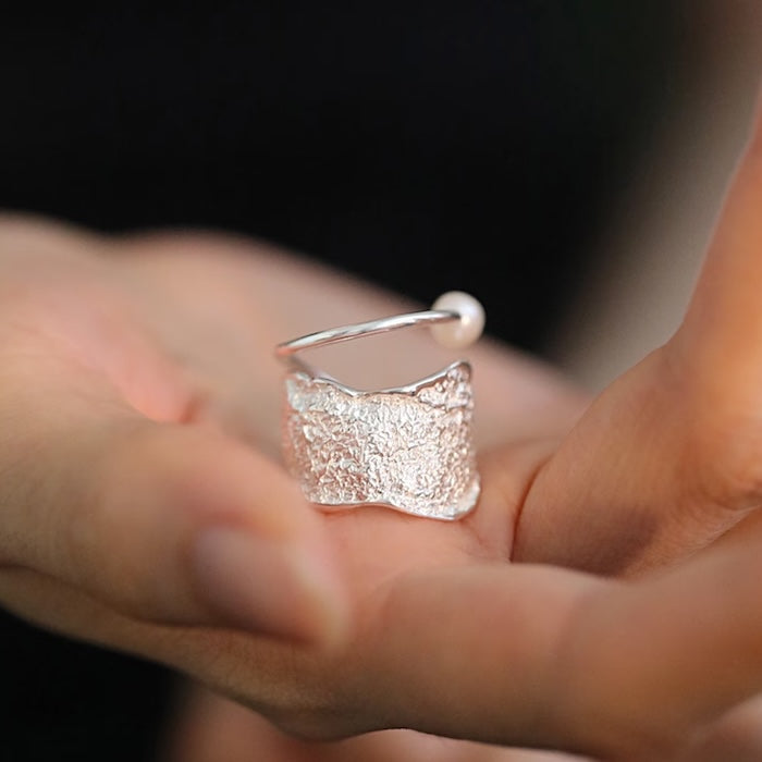 Sterling Silver Adjustable Textured Pearl Ring

