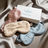 Oversized 22mm Mulberry Silk Sleep Mask in luxurious mulberry silk with premium gift box, designed for travel, relaxation, and enhanced light blockage.