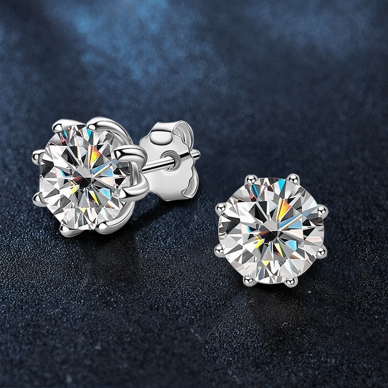 Classic Solitaire Moissanite Earrings-6 Claw & 8 Claw