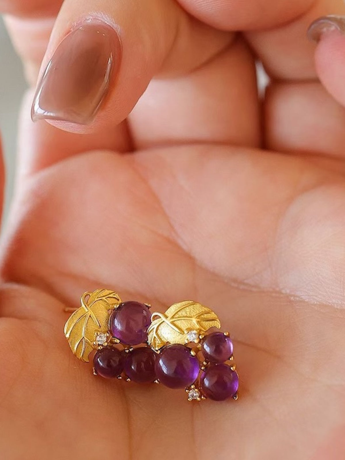 Delicate Amethyst Grape Ear Studs