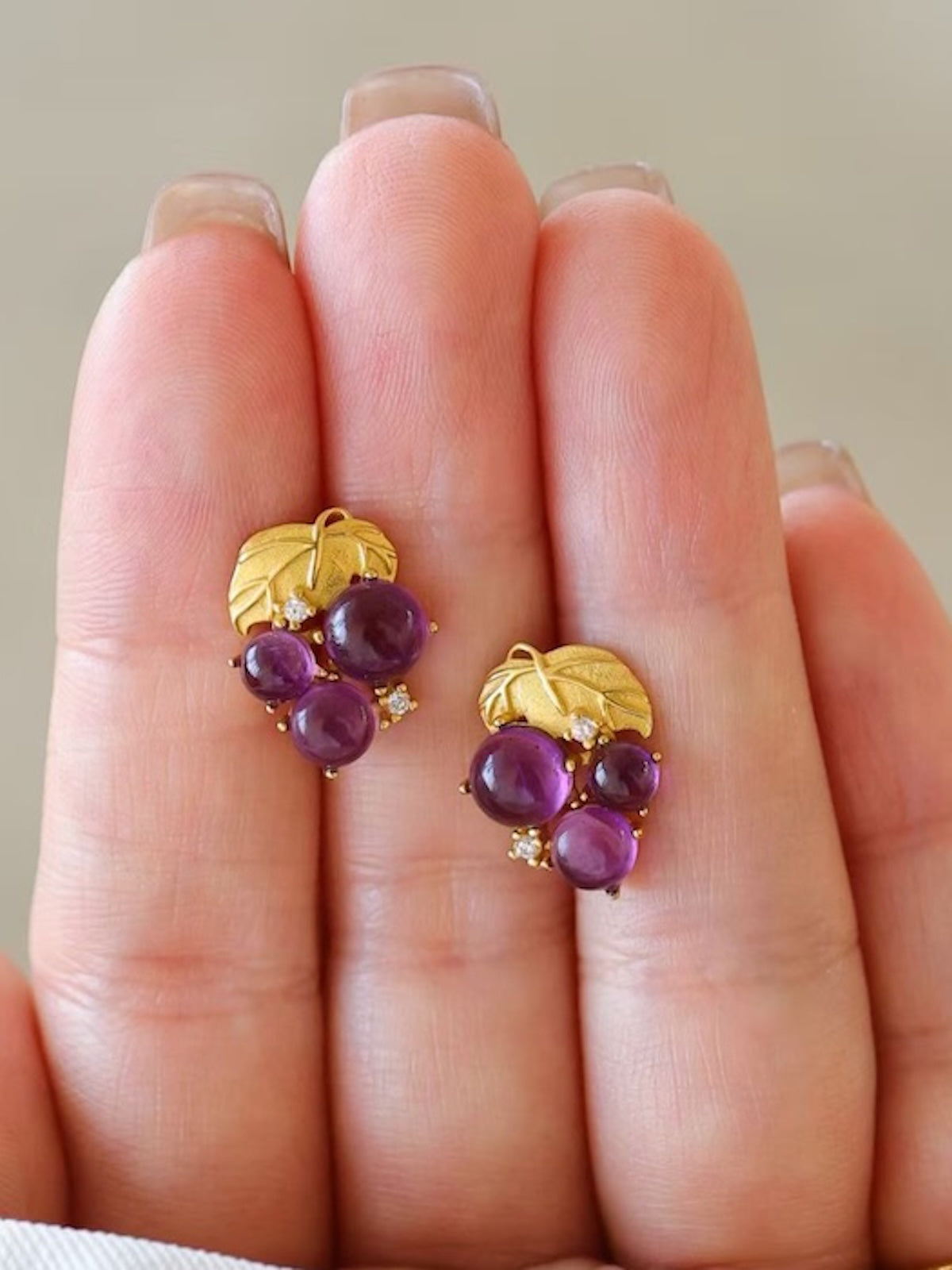 Delicate Amethyst Grape Ear Studs