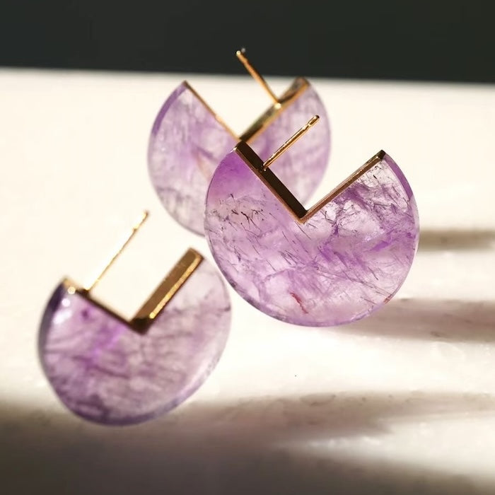 Geometric Design Amethyst Major Arc Ear Studs