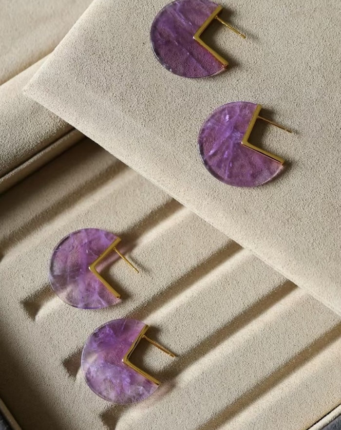 Geometric Design Amethyst Major Arc Ear Studs