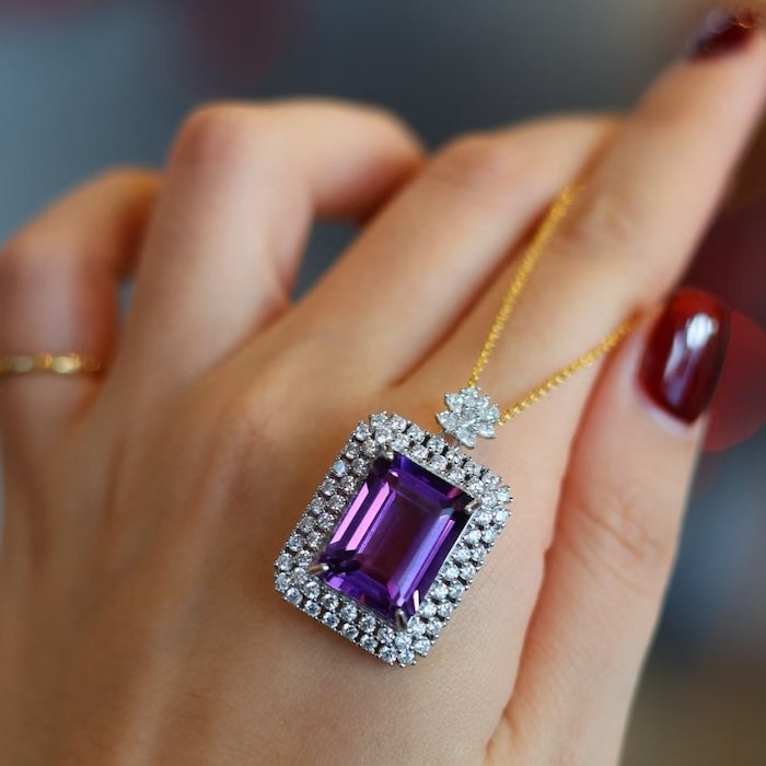 Royal Style Amethyst Square Framed Pendant-Pendant Only