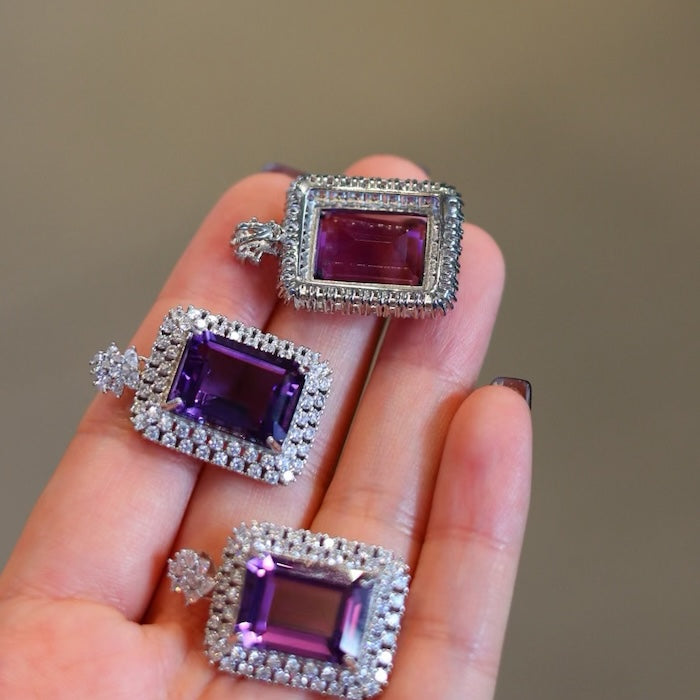 Royal Style Amethyst Square Framed Pendant-Pendant Only