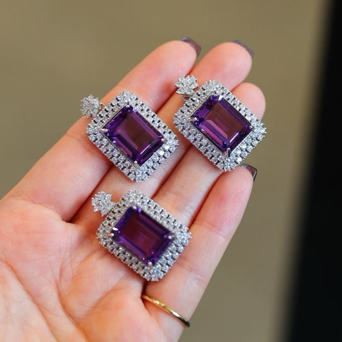 Royal Style Amethyst Square Framed Pendant-Pendant Only