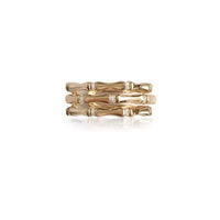 Layered Bamboo Style Adjustable Ring featuring multiple bamboo-inspired gold-tone bands stacked into a bold adjustable ring design.
