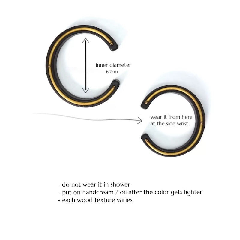 Artisan Ebony Brass Inlay Cuff Bracelet with hand-finished ebony wood and brass inlay.