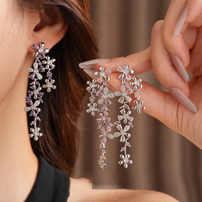 Elegant Dazzling Bloom Longline Earrings