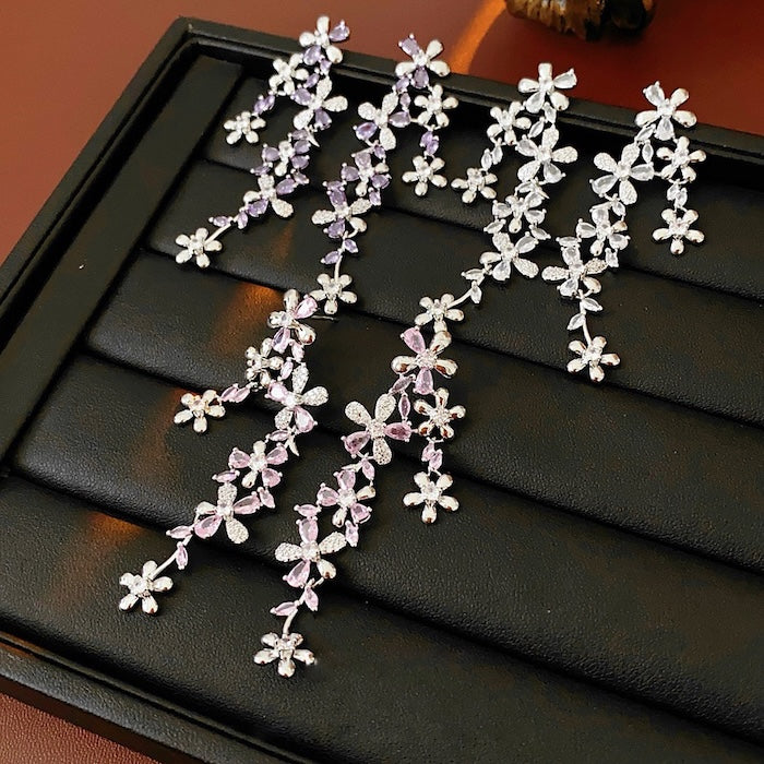 Elegant Dazzling Bloom Longline Earrings