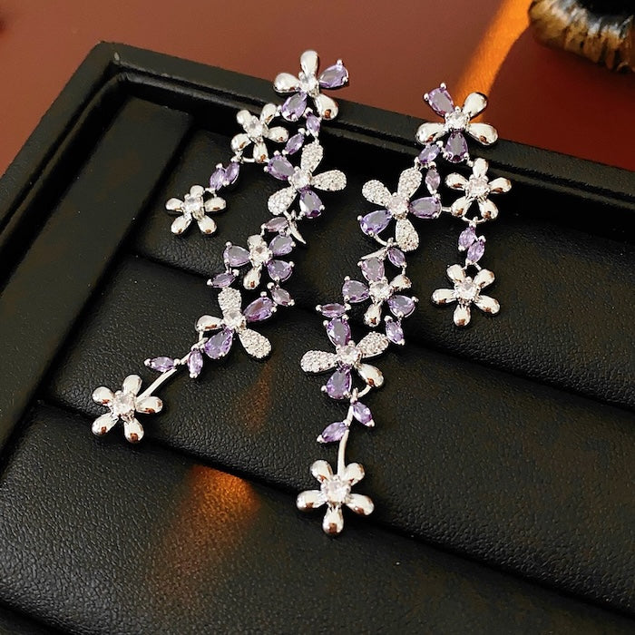 Elegant Dazzling Bloom Longline Earrings