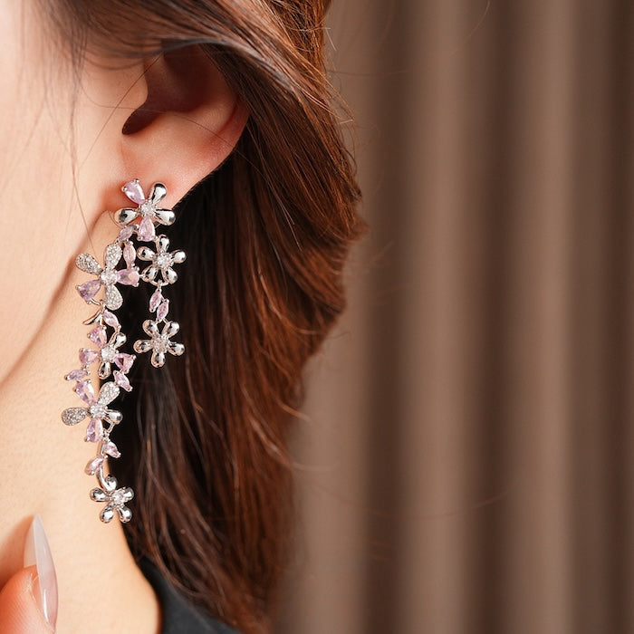Elegant Dazzling Bloom Longline Earrings
