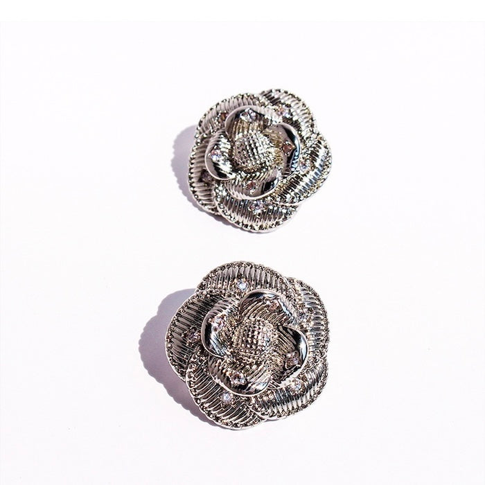 Sophisticated Silver Camellia Necklace and Earrings Set
