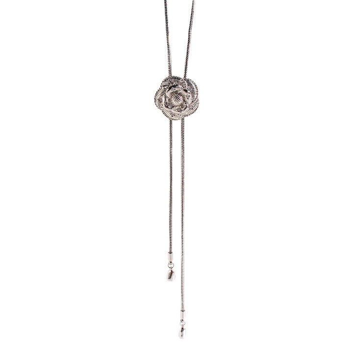 Sophisticated Silver Camellia Necklace and Earrings Set
