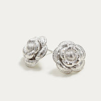 Sophisticated Silver Camellia Necklace and Earrings Set featuring delicate camellia-inspired floral details in a silver-plated finish with matching earrings.
