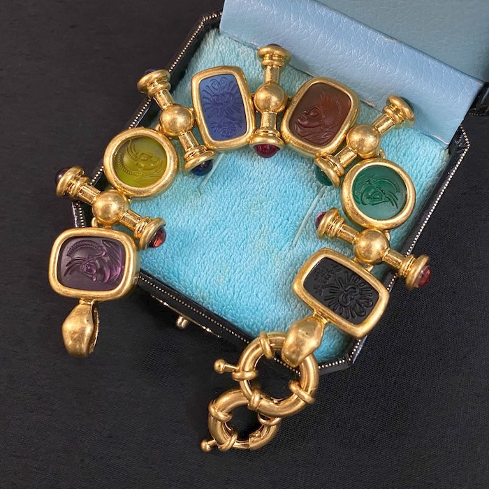 Vintage Roman Cameo Charm Statement Bracelet