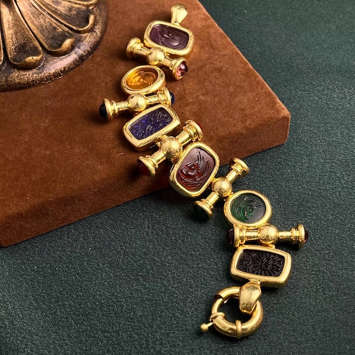 Vintage Roman Cameo Charm Statement Bracelet