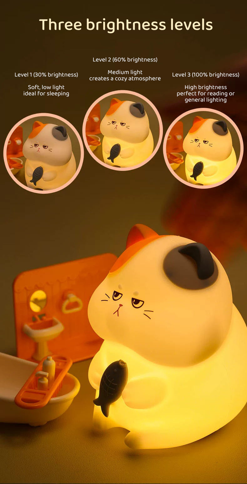 Cute Cat Night Lamp – Soft Silicone Rechargeable Tap Light
