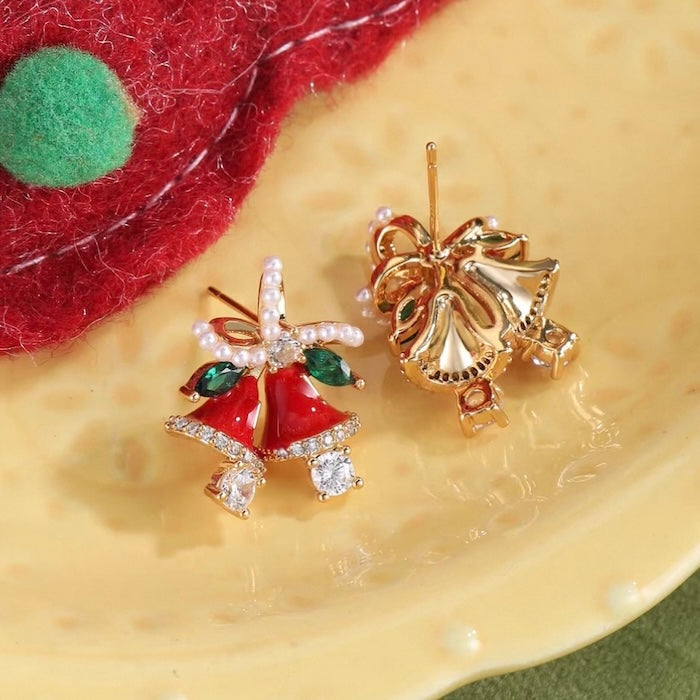 Christmas Red Bell Gold Plated Earrings