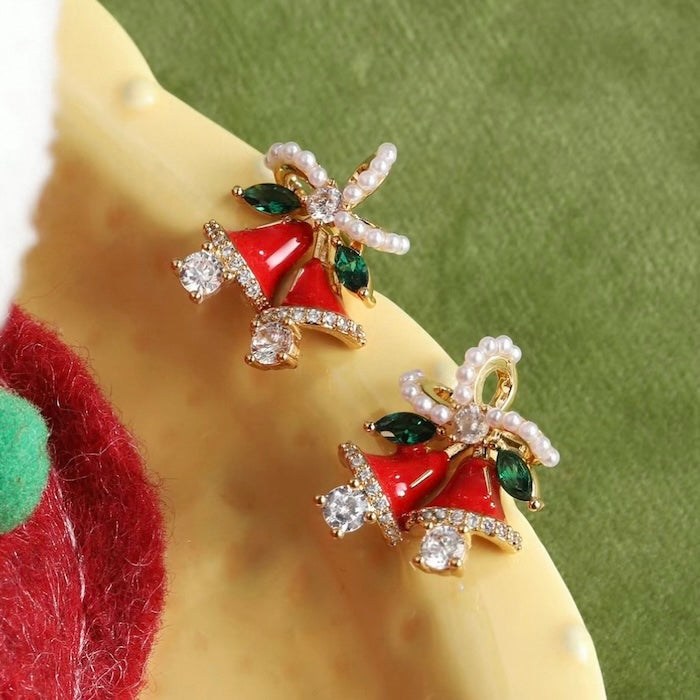 Christmas Red Bell Gold Plated Earrings