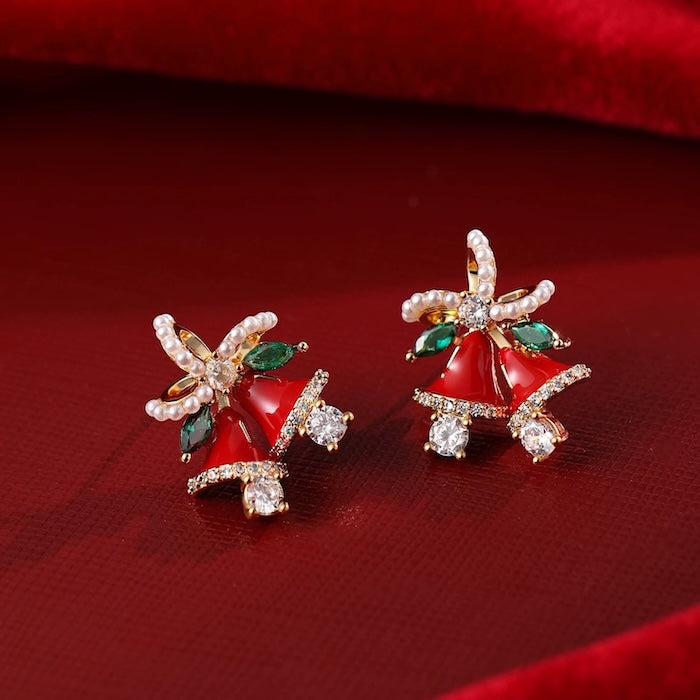 Christmas Red Bell Gold Plated Earrings