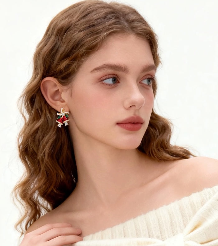 Christmas Red Bell Gold Plated Earrings
