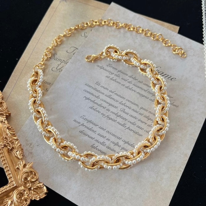 Chunky Pearl Chain Necklace Bracelet Set