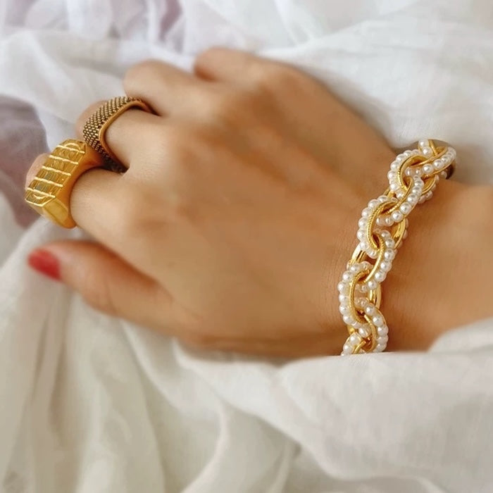 Chunky Pearl Chain Necklace Bracelet Set