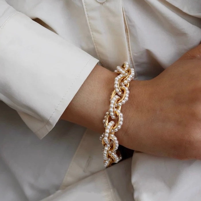 Chunky Pearl Chain Necklace Bracelet Set