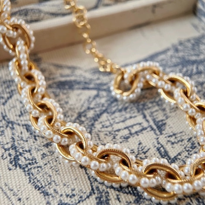 Chunky Pearl Chain Necklace Bracelet Set