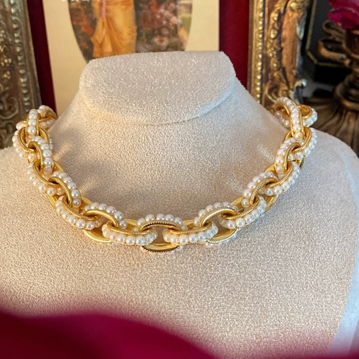 Chunky Pearl Chain Necklace Bracelet Set
